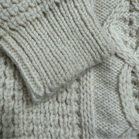 Wool Irish Chunky Knit Sweater Cream Vintage Anne McCool Crew Neck Fisherman - Picture 2 of 6